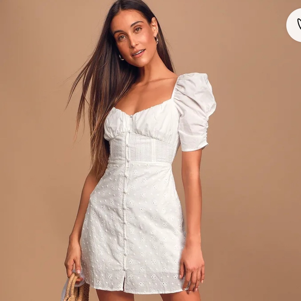 4SI3NNA Avery White Eyelet Puff Sleeve Mini Dress